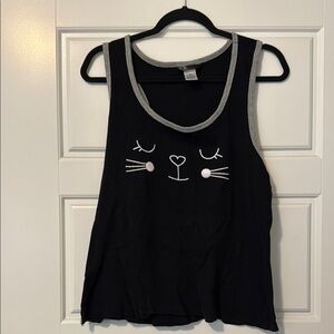 Black Cat Pajama Face Tank Top